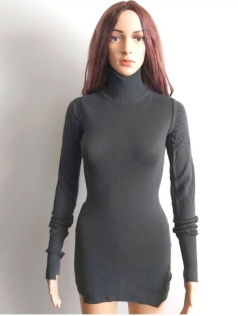 A.L.C. Turtleneck Sweater Dress TOP gray Stretch Bodycon Long Sleeves